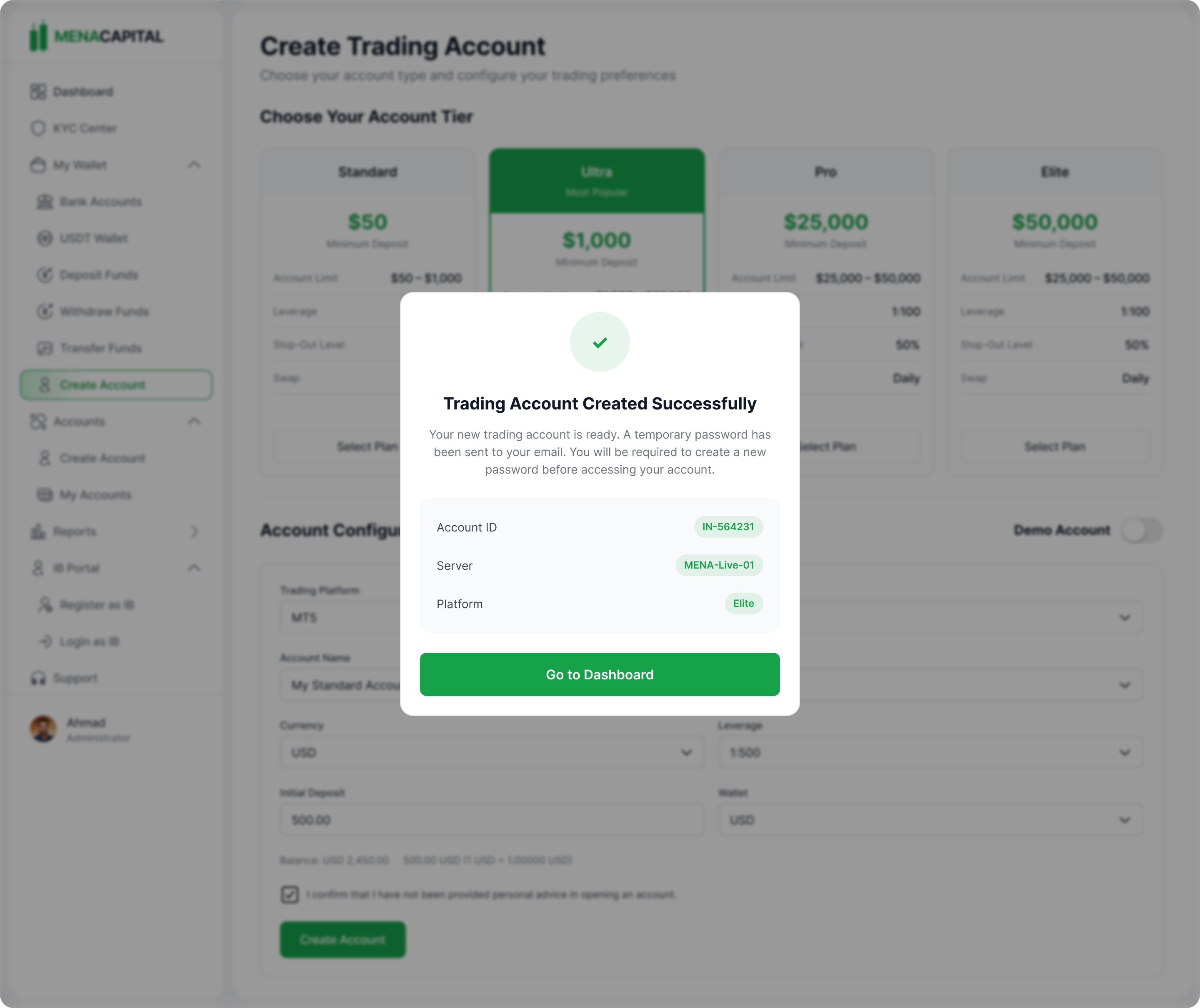 MENA CapitalAccount Created Successfully