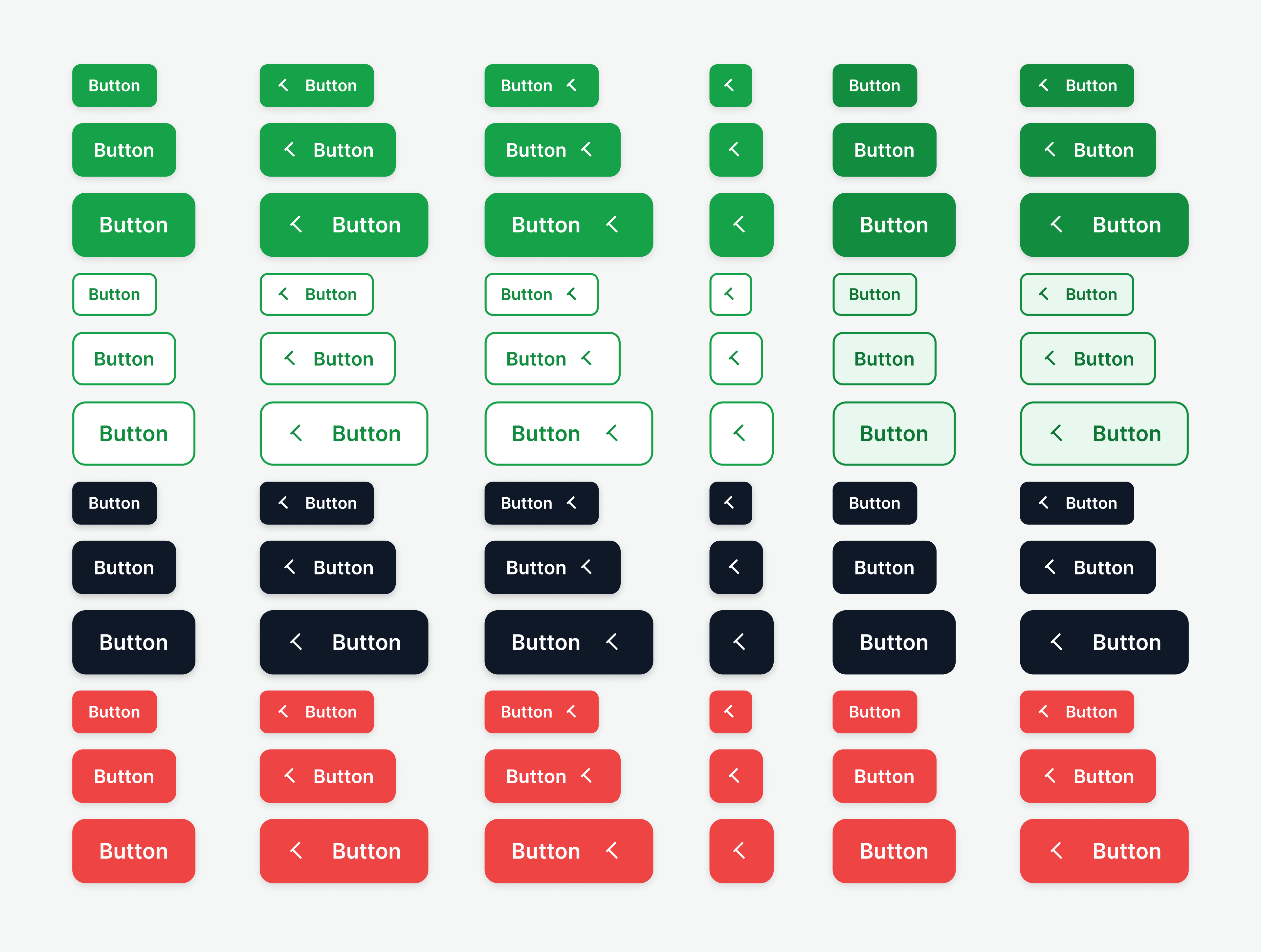 MENA Capital button system showing Primary, Secondary, Ghost, Destructive, and Accent buttons with all states, sizes, icon variants, full-width options, and button groups
