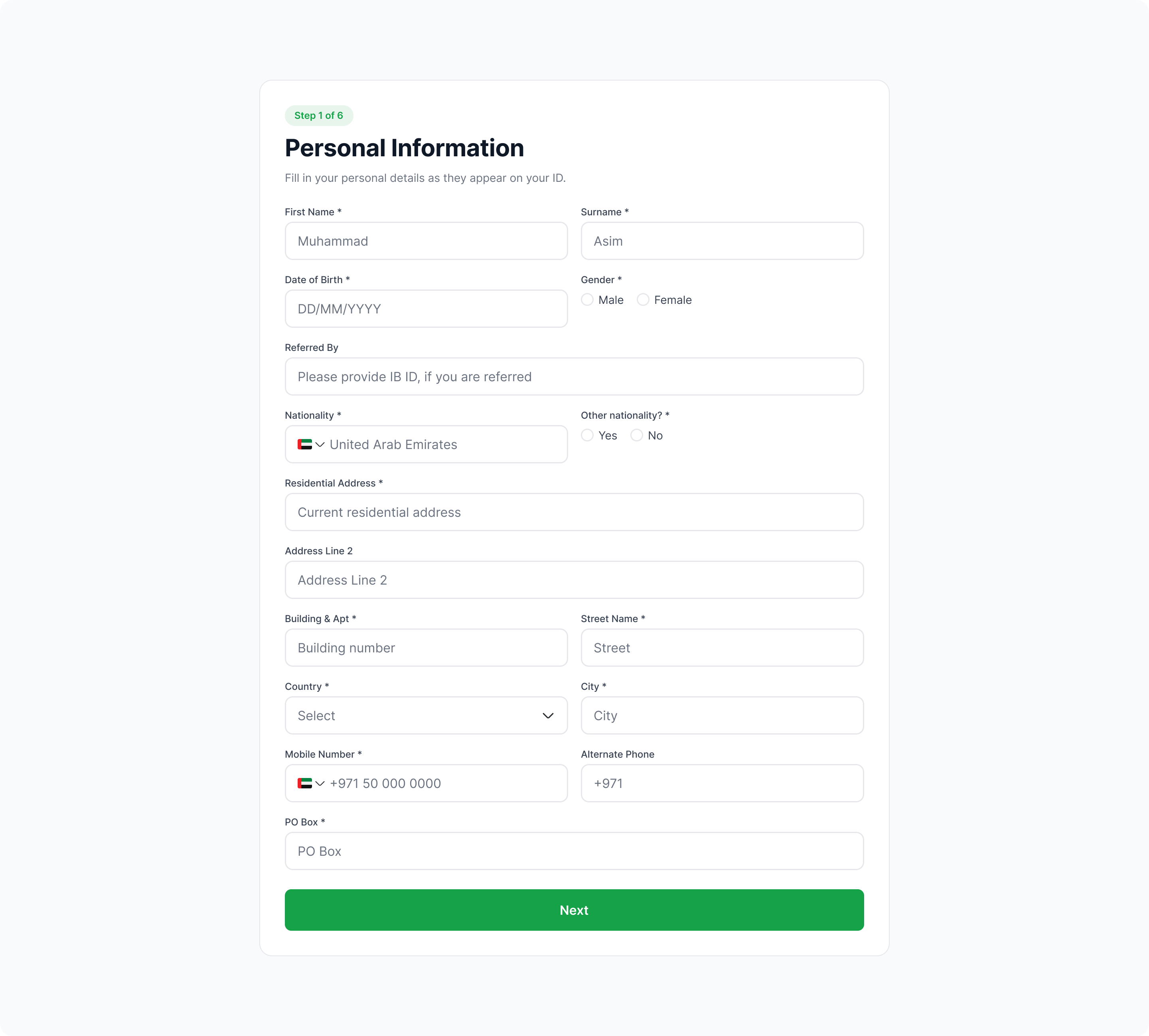 MENA CapitalPersonal Information form