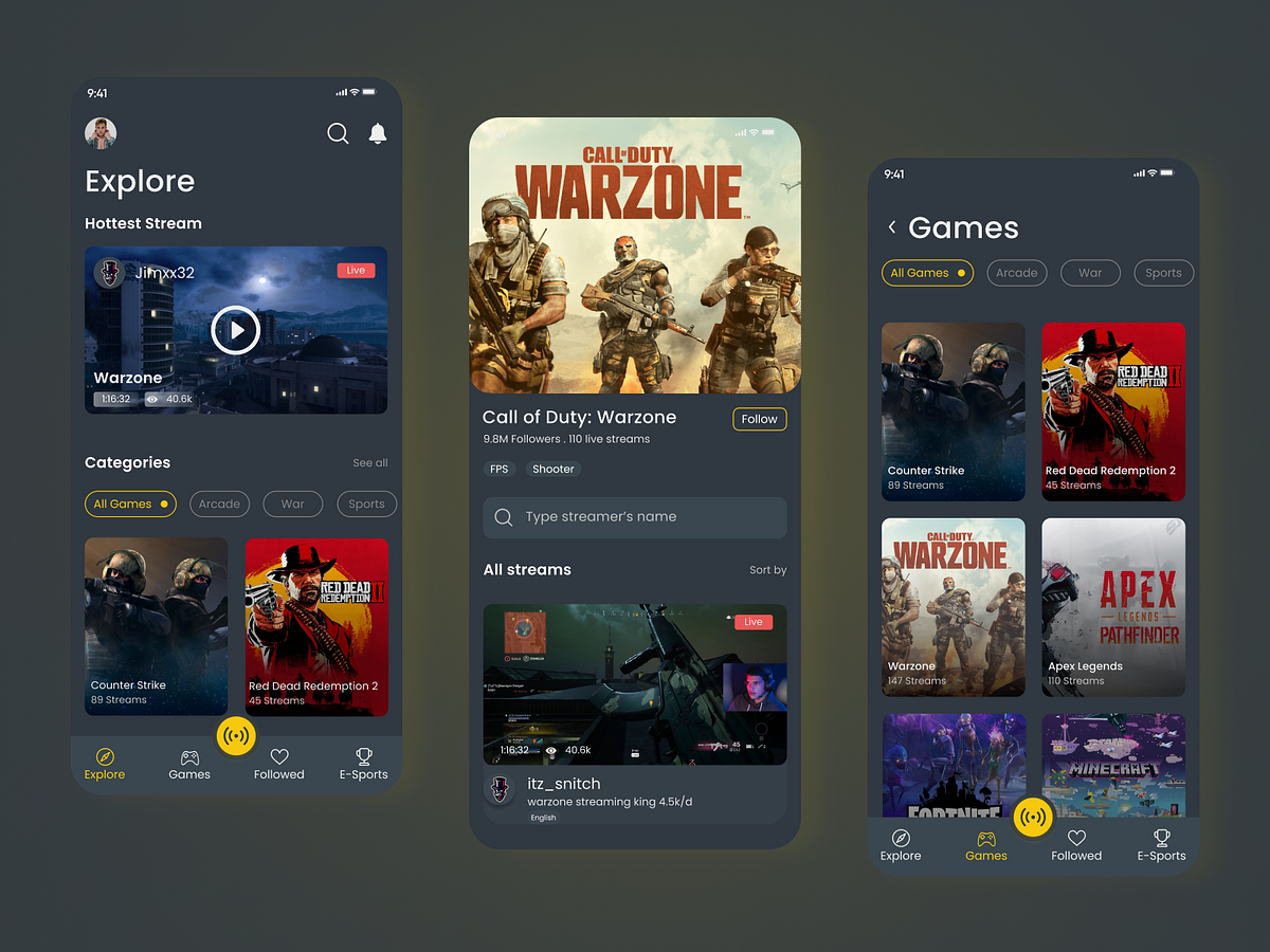 Gaming streaming app